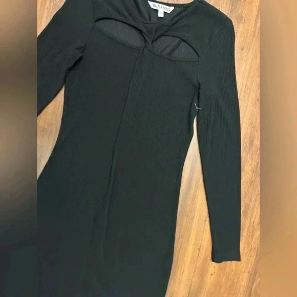 Walter Baker Dress Size Large Black Twist Front Ribbed Knit Bodycon Midi NWOT - Picture 13 of 15